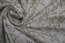 110 Grams Rainbow Sequins and Zari Jaal Embroidery on Dyeable Viscose Dolla Silk Fabric 44inch